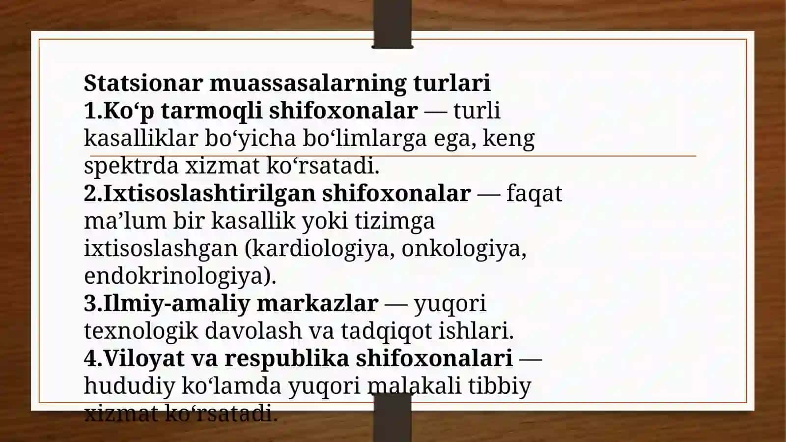 Stansionarmuassasalarining ish faoliyati 3