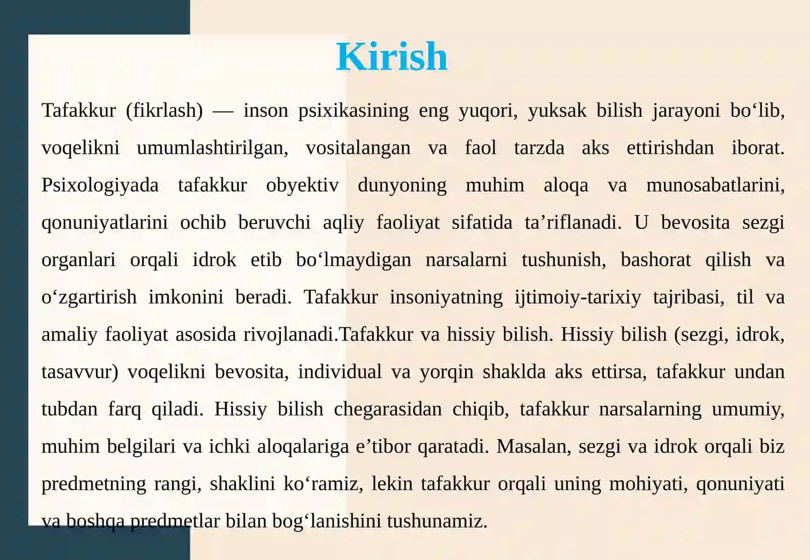 Tafakkur haqida umumiy tushuncha va uning hissiy bilish 3
