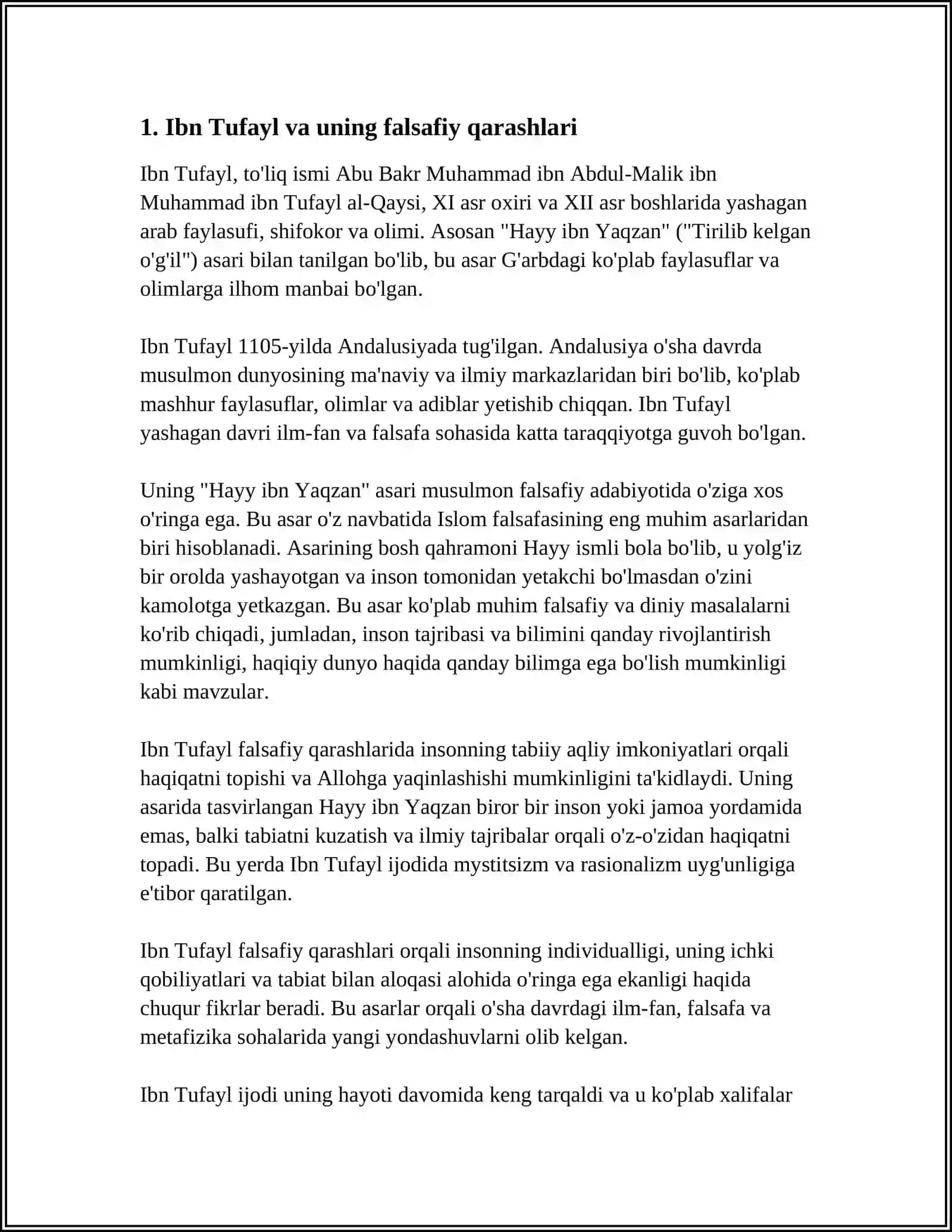 IBN TUFAYL VA IBN SINONING "XAY IBN YAKZON O'G'LI" 3