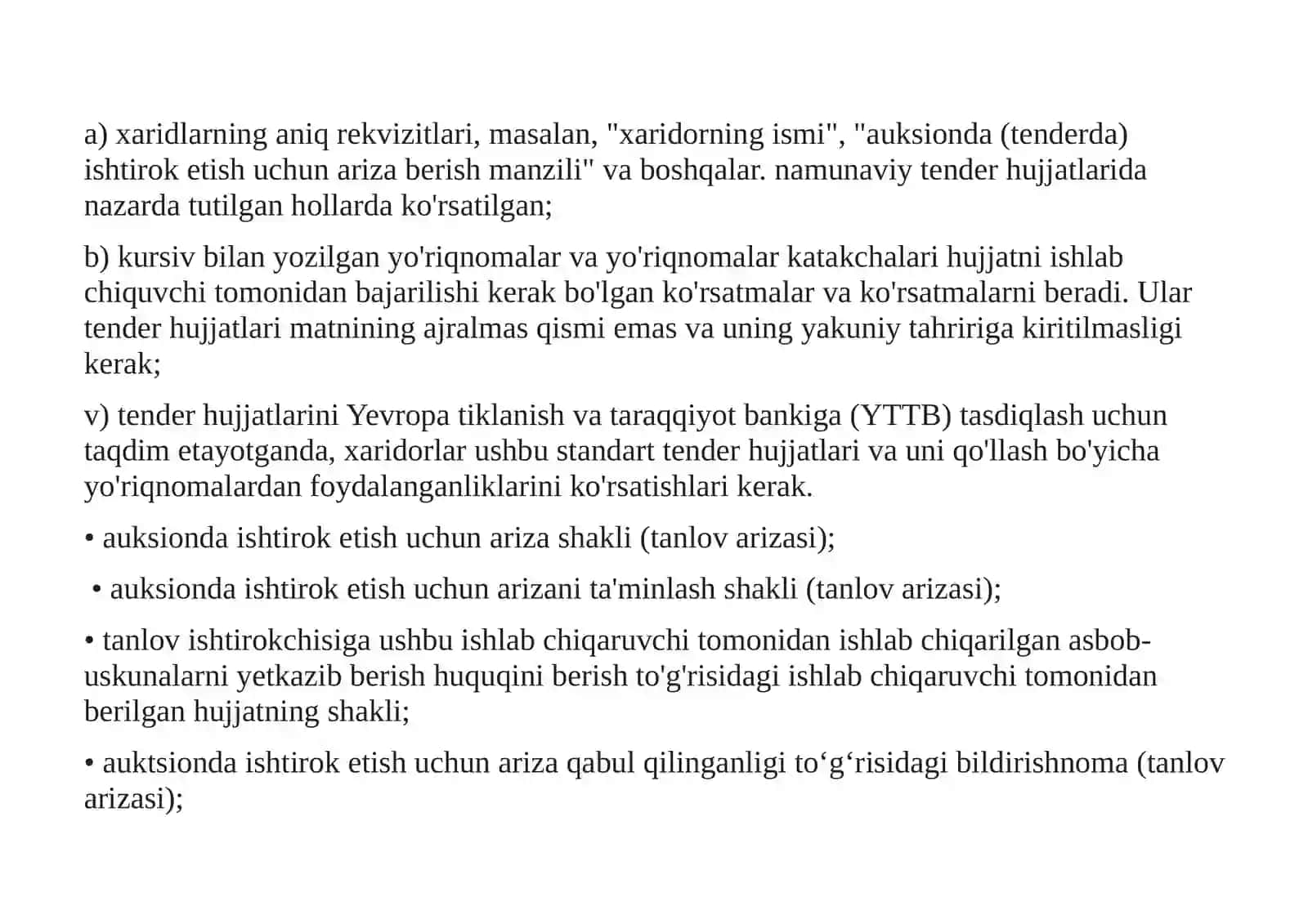 AVTOMOBIL YO‘LLARINI LOYIHALASH BO‘YICHA TANLOV (TENDER) SAVDOLARIGA QATNASHISH UCHUN QO‘YILADIGAN TALABALAR 3