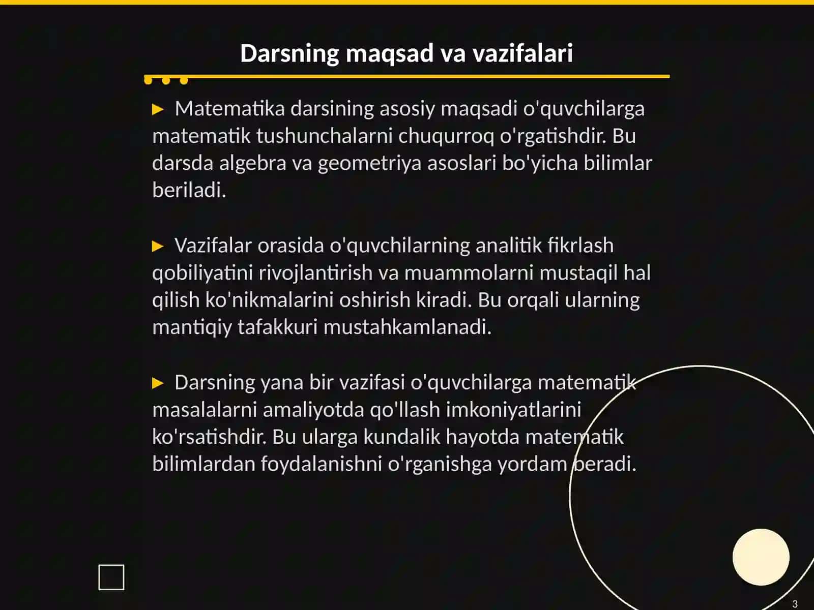 Matematika fanidan bir soatlik darsning ishlanmasi 3