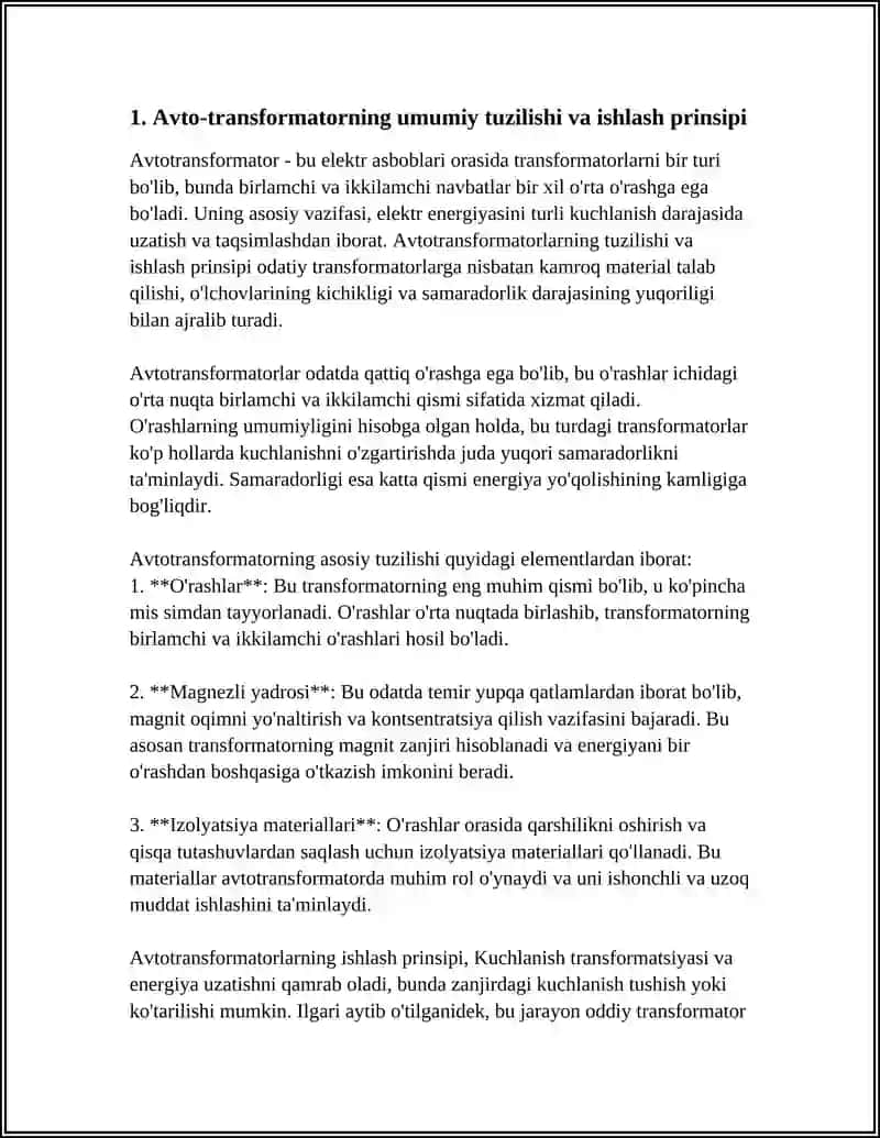 AVTO TRANSFORMATORLARNI TUZULISHI VA ULANISH USULLARI 3