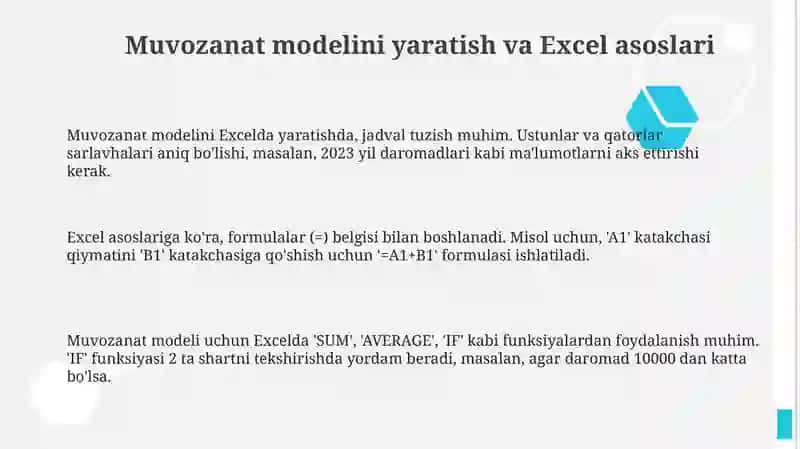 Muvozanat Modelini Excelda Yaratish 3
