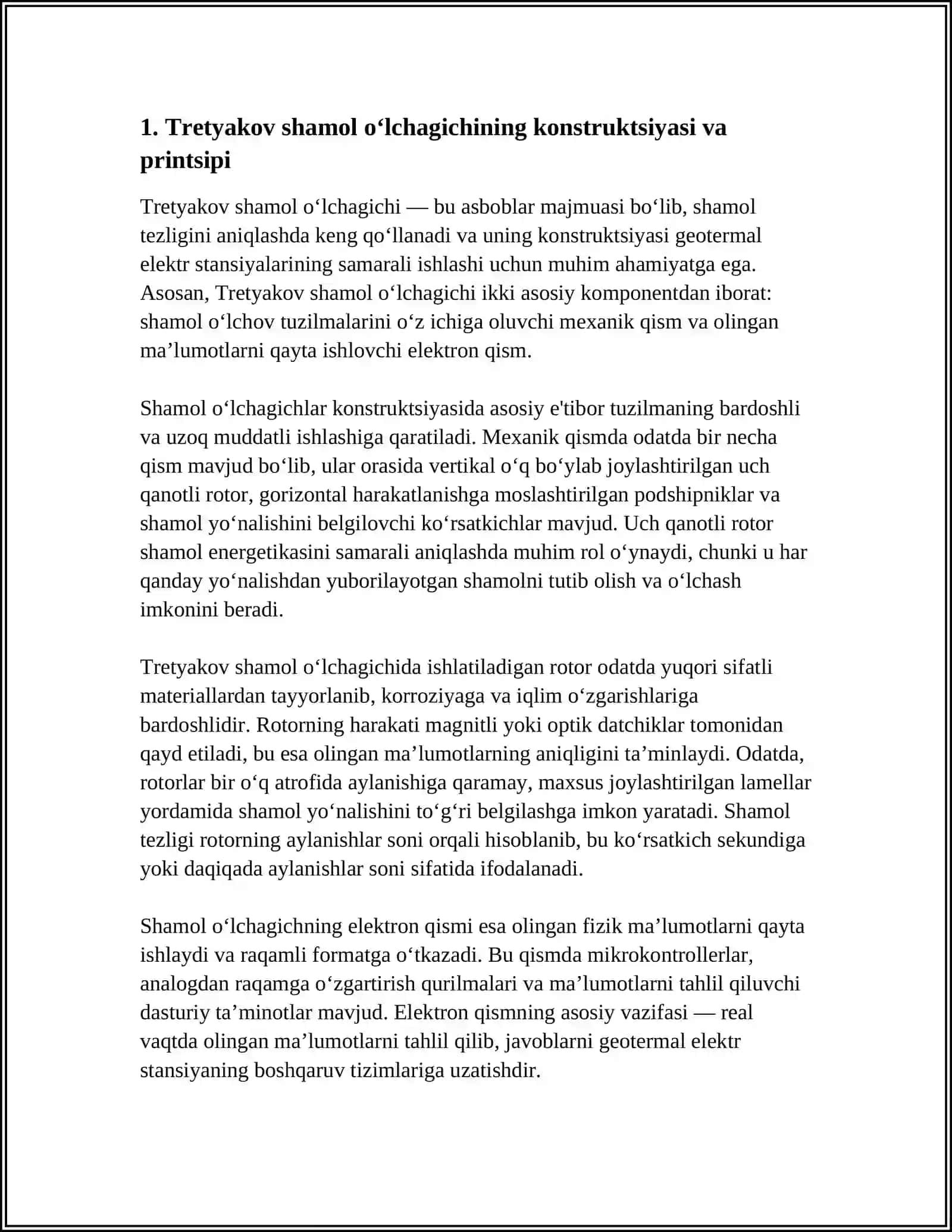 TRETYAKOV SHAMOL O‘LCHAGICH YORDAMIDA SHAMOL TEZLIGINI ANIQLASH GEOTERMAL ELEKTR STANSIYALARINING ISHLASH PRINSIPI 3