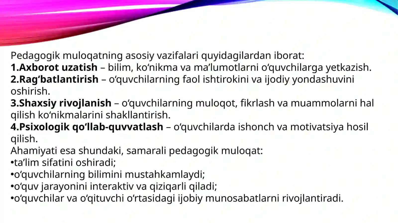 Pedagogik muloqat tizimi va uni tashkiletishtexnologiyasi 3