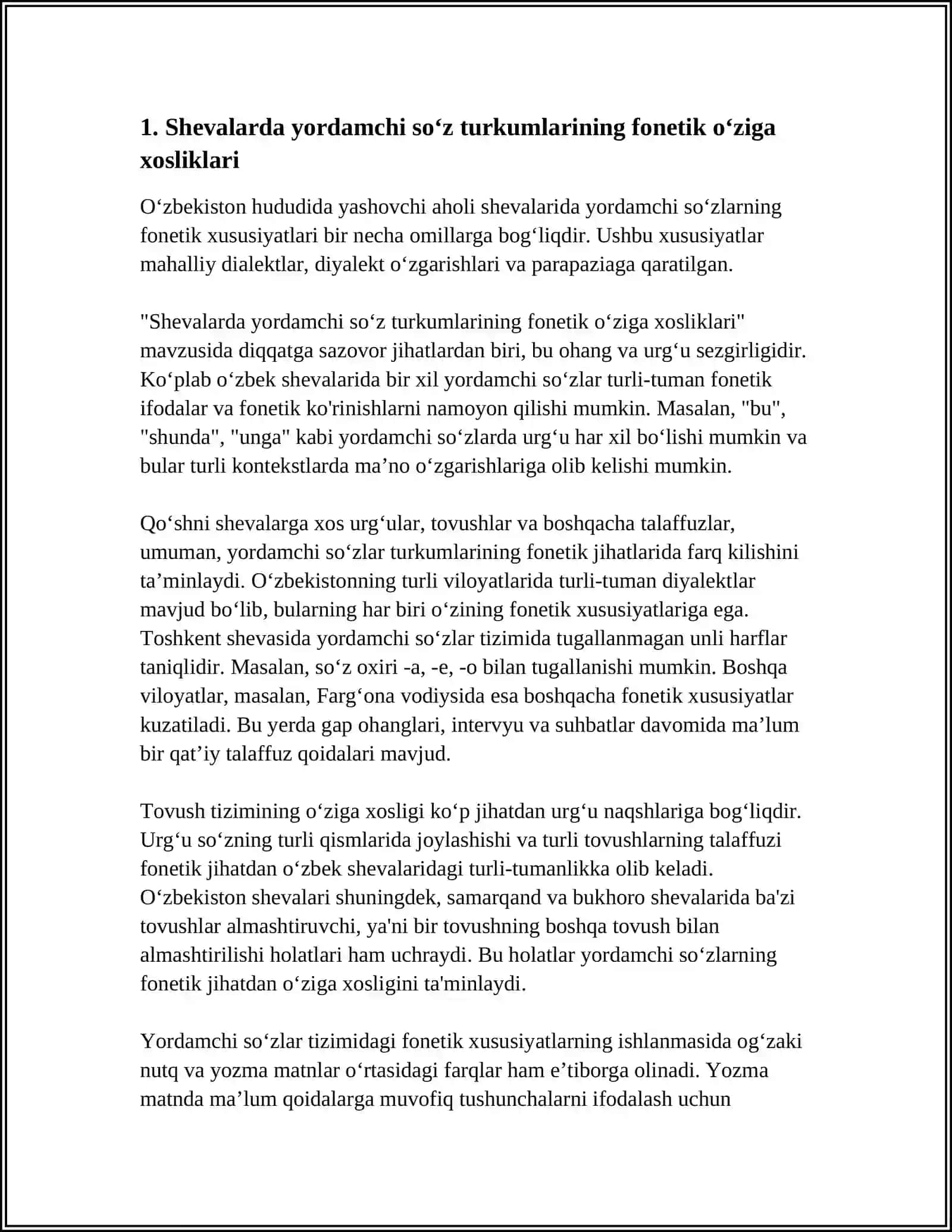 OʻZBEK SHEVALARIDA YORDAMCHI SOʻZ TURKUMLARINING OʻZIGA XOS XUSUSIYATLARI 3