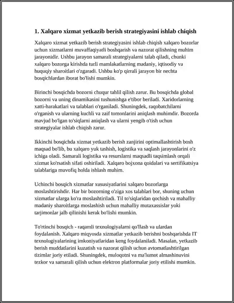 XALQARO BOZOR UCHUN XIZMATLARNI YETKAZIB BERISH BOSHQARISH VA NAZORAT QILISHNI YOLGA QOYISH 3