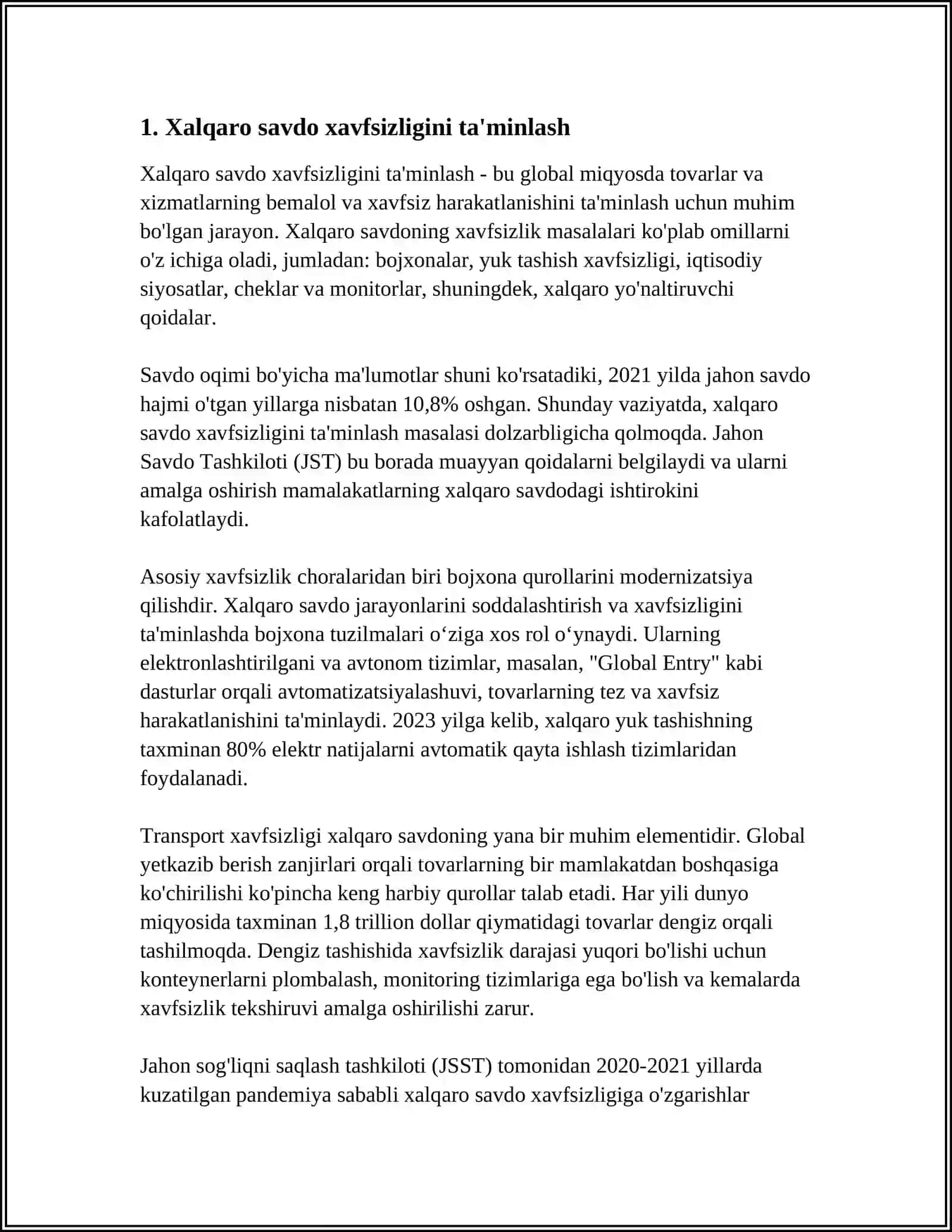 Tashqi iqtisodiy faoliyat sohasida iqtisodiy xavfsizlikni ta'minlash masalalari 3