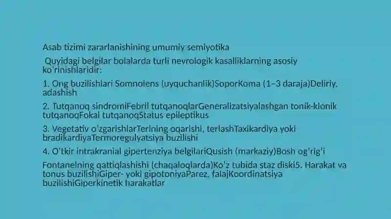 BOLALAR asab tizimi jarohatlanish semiotikasi va sindromlari 3