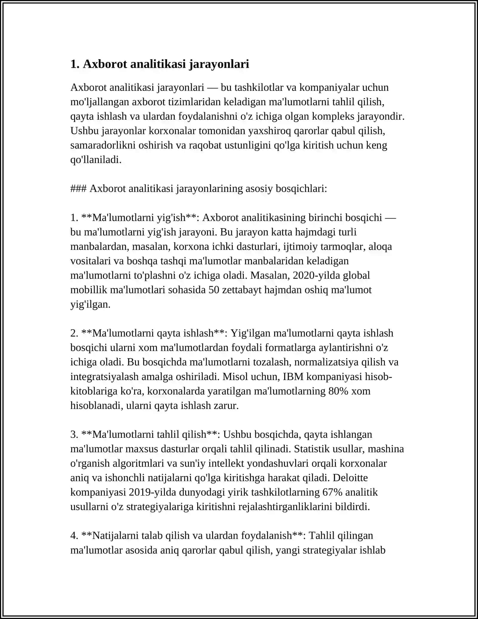 MUSTAQIL ISH Mavzu: AXBOROT ANALITIKA VA QARORLAMI QABUL QILISHNI QULLAB GUVVATLOVCHI TIZIMLAR 3