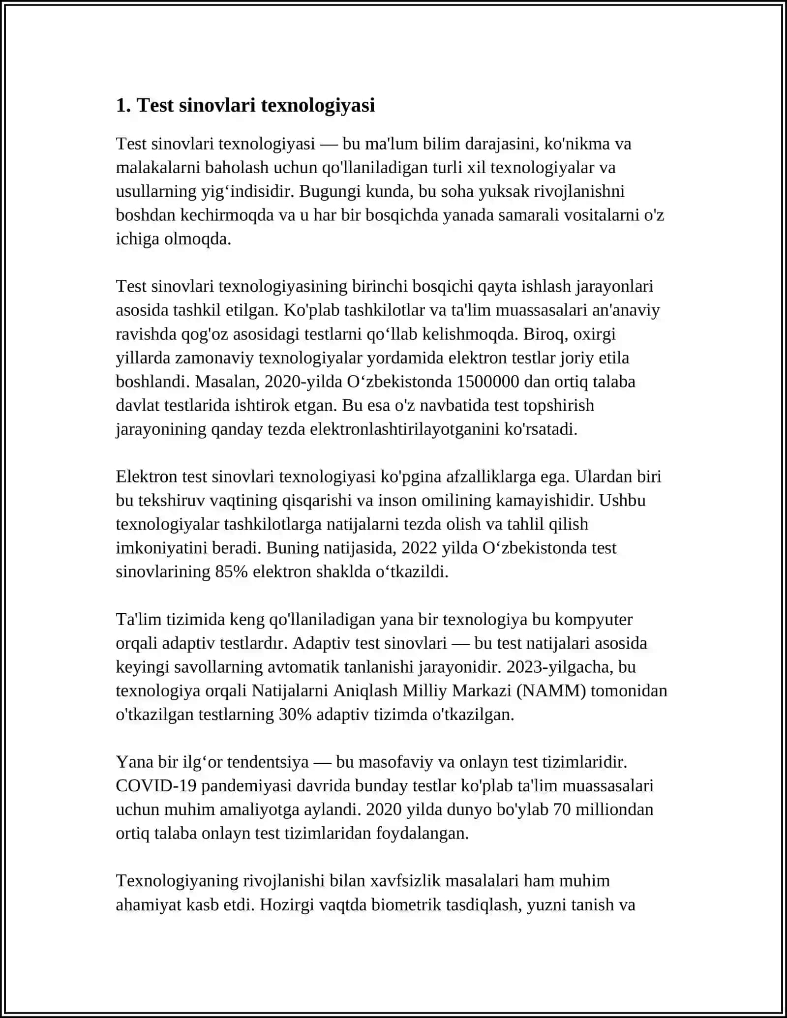 MUSTAQIL ISH Mavzu: OʻQUVCHILAR BILIMINI NAZORAT QILISHDA QOʻLLANILADIGAN TEXNALOGIYALAR 3