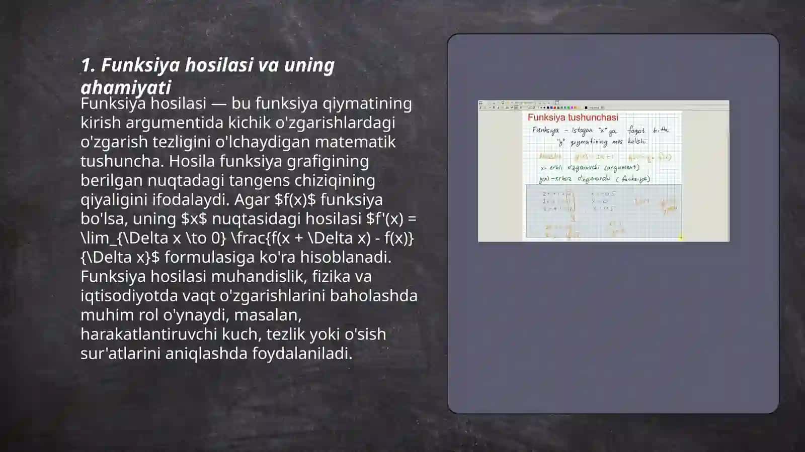 Funksiya hosilasining tushunchasi.Fizik xossalari 3