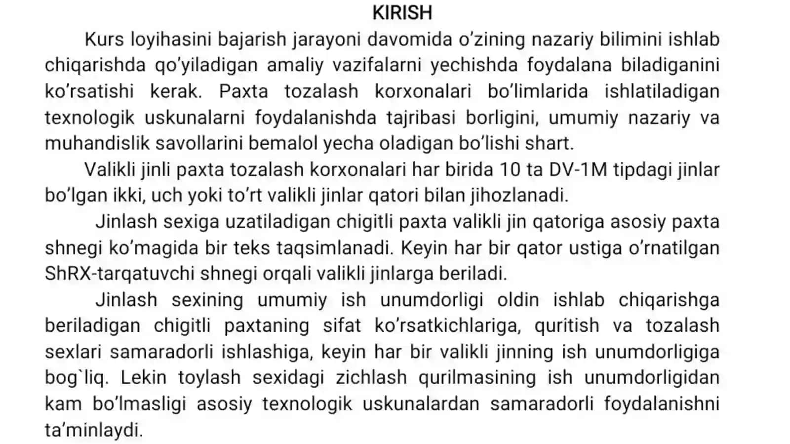 Ikki qator valikli jinlar o'rnatilgan sexning texnologik jarayonini loyihalash 3