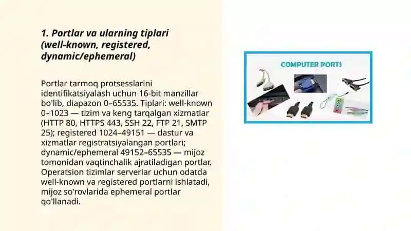 Portlar tushunchasi va socket dasturlash asoslari 3