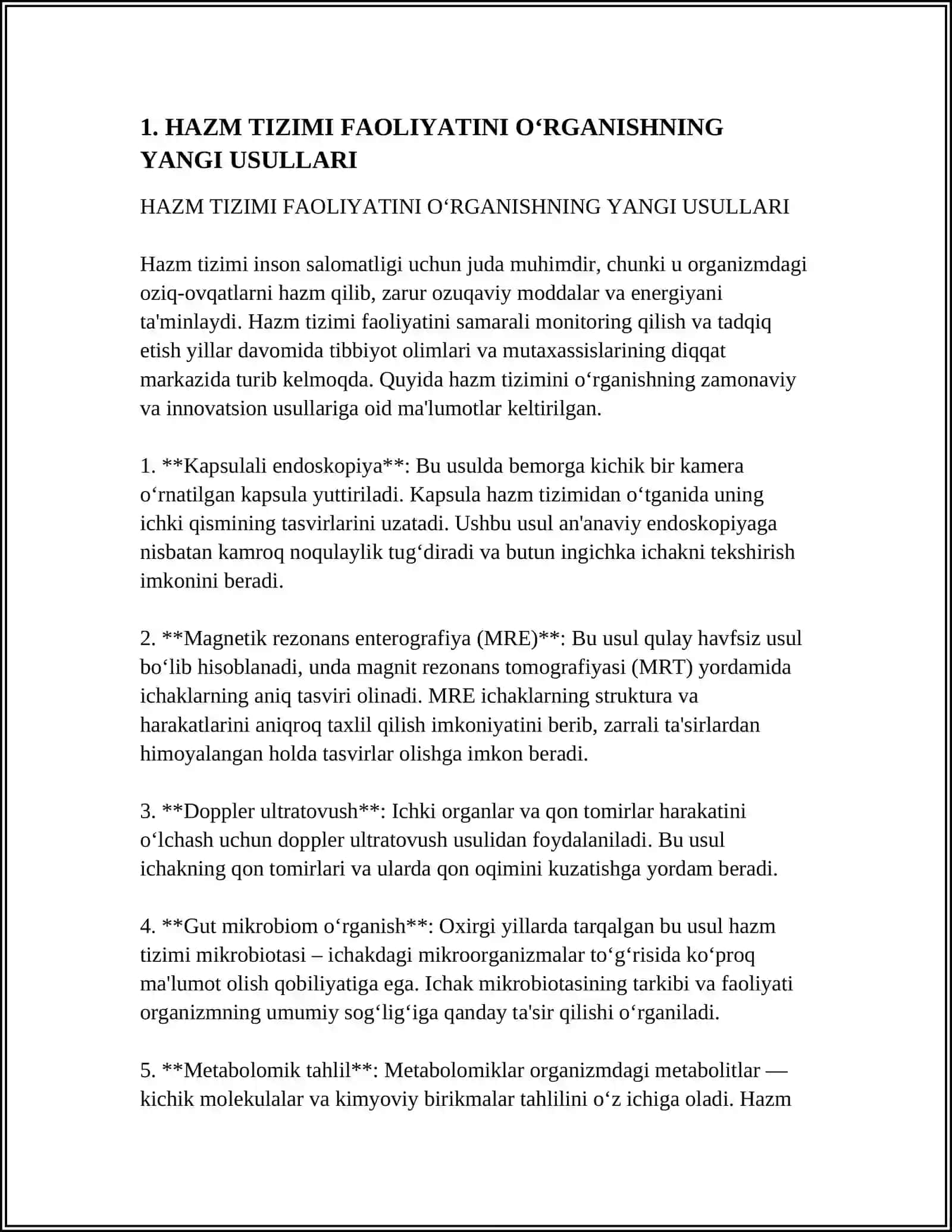 HAZM TIZIMI FAOLIYATINI OʻRGANISHNING YANGI USULLARI 3