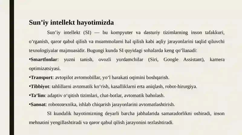 Sun`iy intellektga kirish, asosiy tushunchalar. Sun'iy neyron modeli. 3