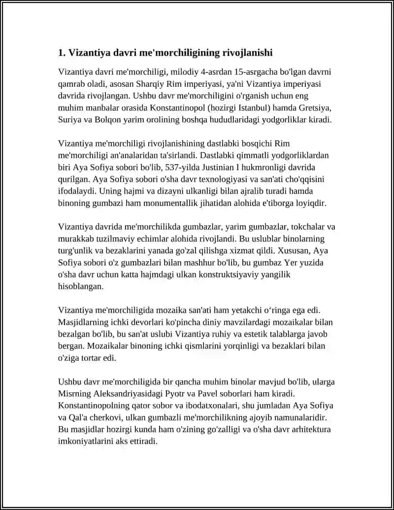 REFERAT Mavzu: VIZANTIYA DAVRI ARXITEKTURASI VA SHAHARSOZLIGI. 3