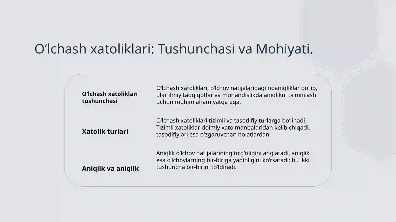 O‘lchash xatoliklari va ularning klassifikatsiyasi 3