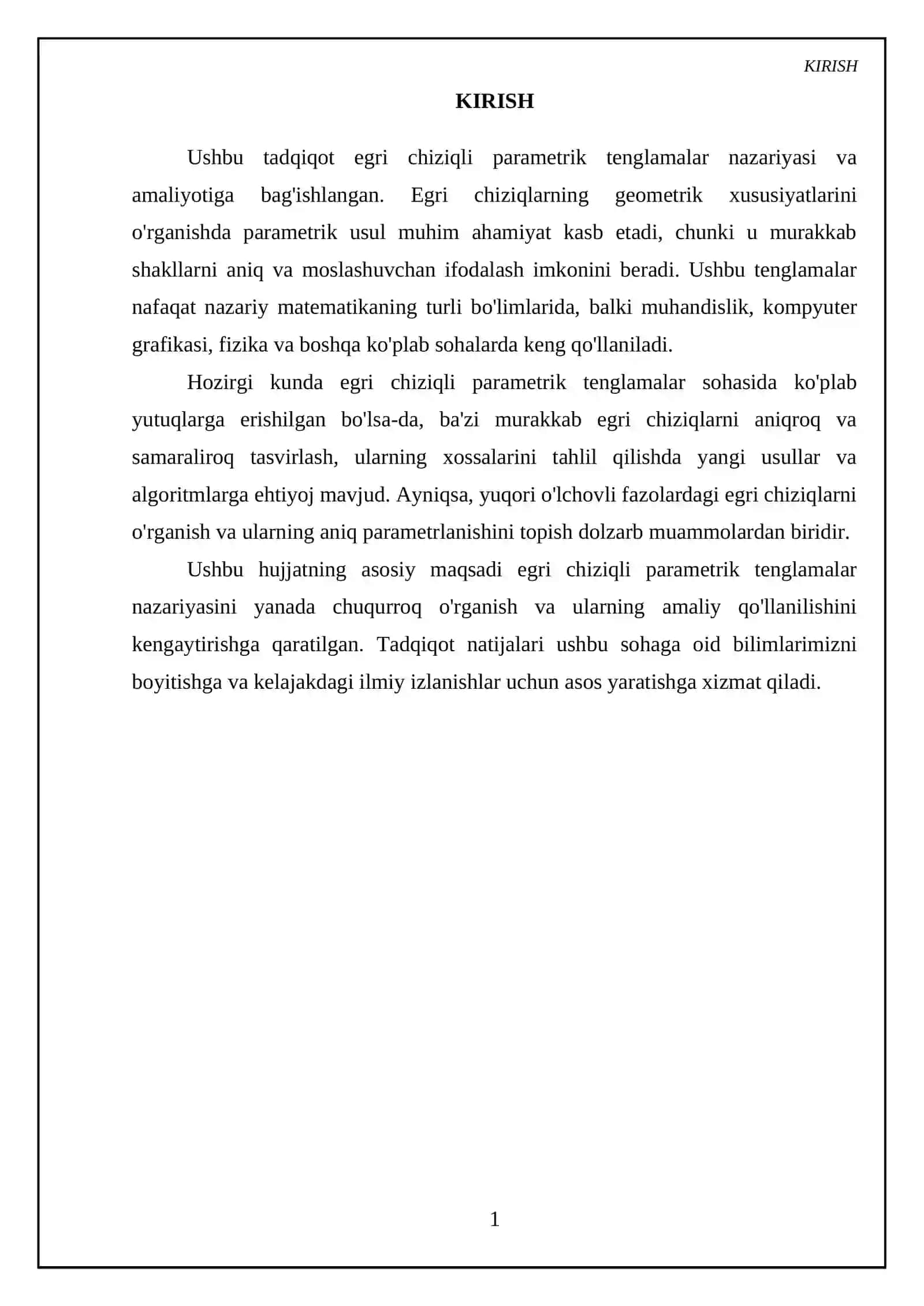 Egri chiziqli parametrik tenglamalar 3