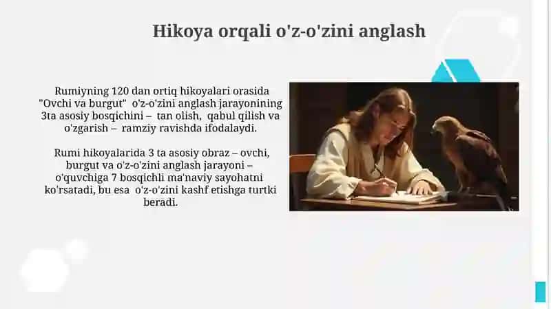 J.Rumiyning ovchi va lochin rivoyatining mohiyati va tarbiyaviy ahamiyati 3