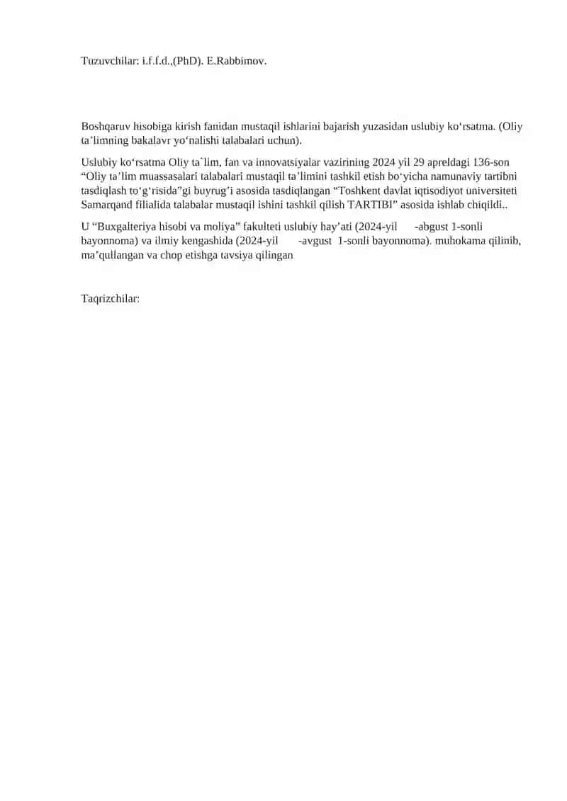 Toshkent Davlat Iqtisodiyot Universiteti Samarqand Filiali "Tasdiqlayman" 3