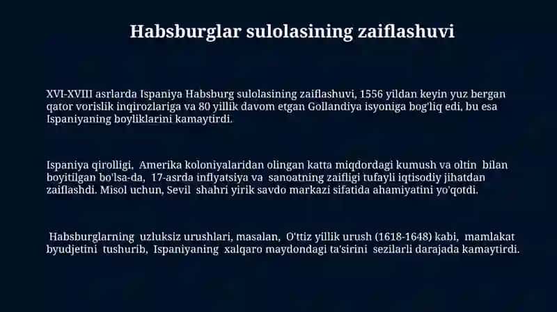Ispaniyaning XVI -XVIll asrtarda siyosiy va iqtisody tushkunliknin boshlanishi 3