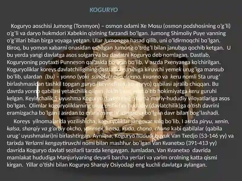 SAMARQAND DAVLAT CHET TILLARI INSTITUTI TARJIMA NAZARIYASI VA AMALIYOTI FAKULTETI FILOLOGIYA VA TILLARNI O’QITISH: KOREYS TILI 104-GURUH XONTO’RAYEVA GULI 3