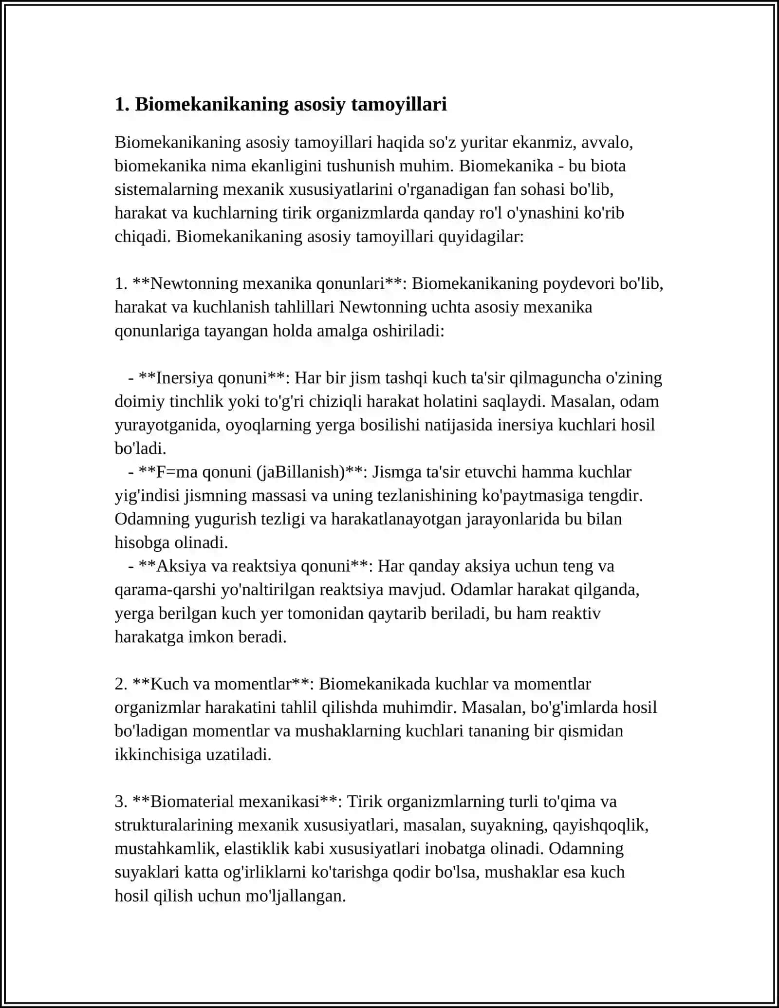 MUSTAQIL ISH Mavzu: BIOMEXANIKA METODLARI 3
