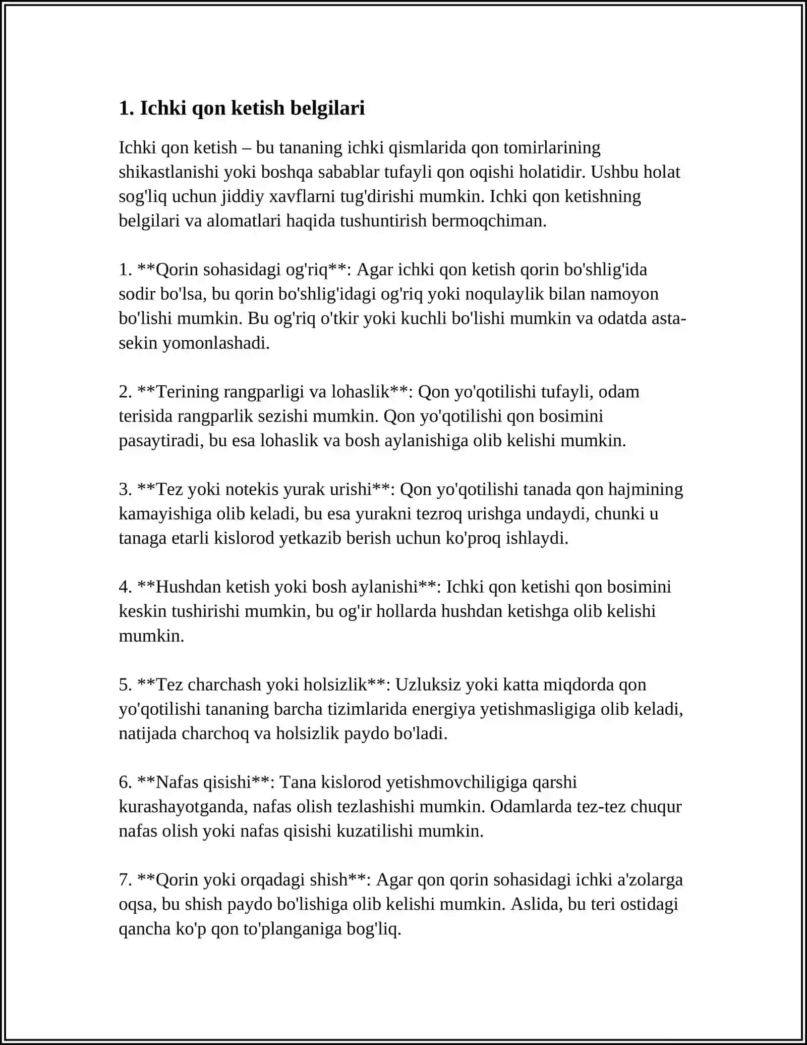 ME'DA QON KETISHIDA BEMORLARGA SHOSHILINCH YORDAM KOʻRSATISH 3