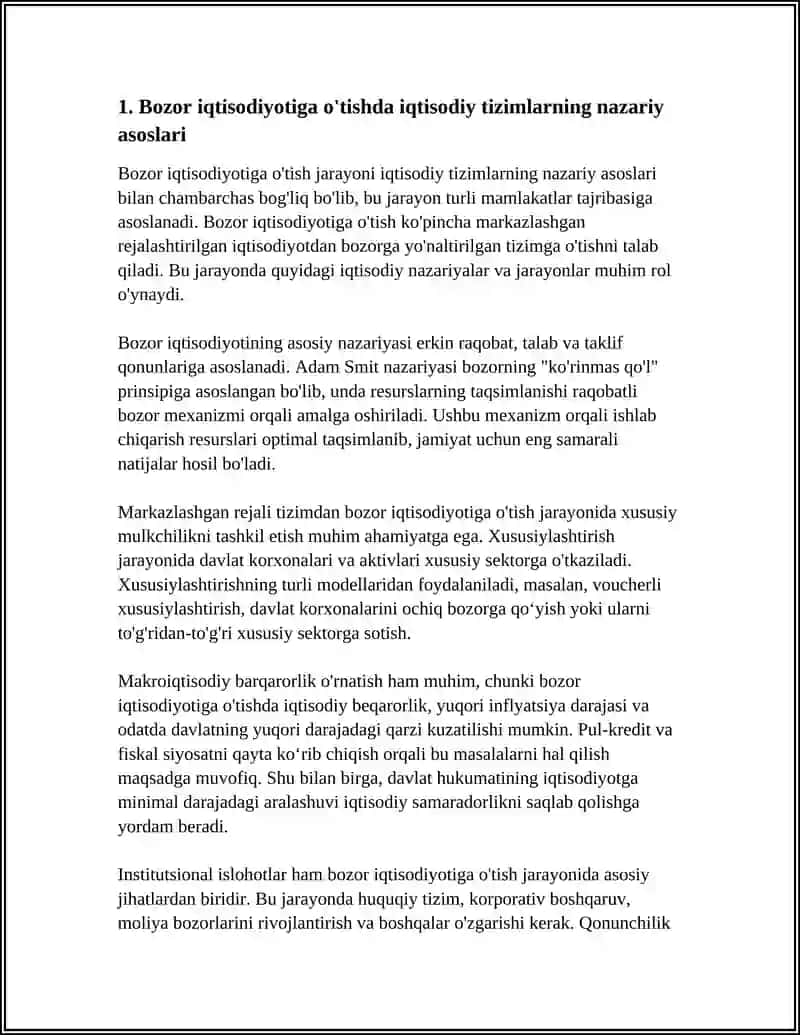 REFERAT Mavzu: BOZOR IQTISODIYOTIGA O'TISHDA IQDISODIYOT TIZIM MODELLARI VA ULARNING RIVOJLANISHI 3