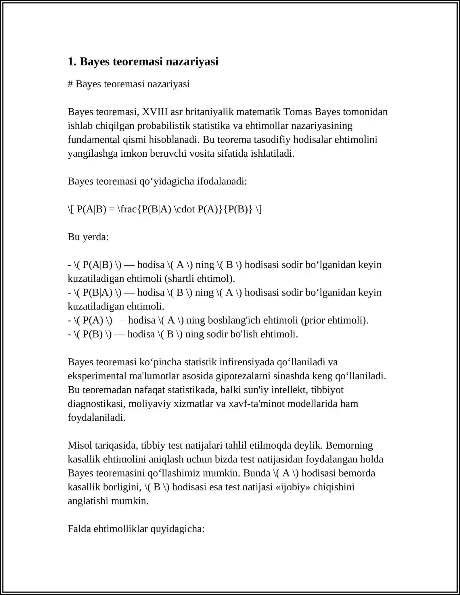 Bayes Tarmoq'i Asosida Mashina Ta'lim Algoritmari va Bashoratli Tahlil 3
