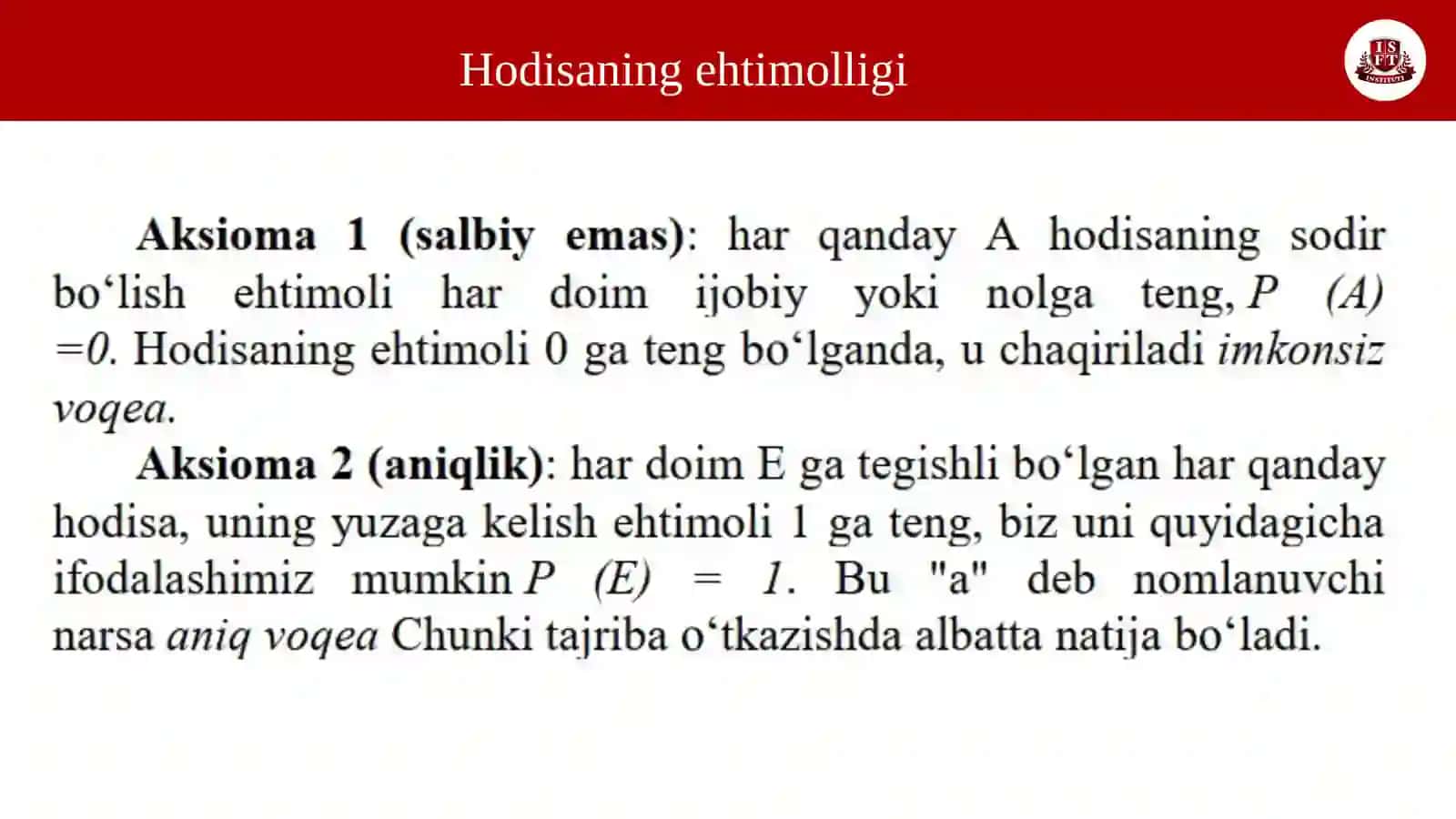 Hodisa ehtimolik tushunchasi va uning klassik, geometrik va statistik ta'riflari 3
