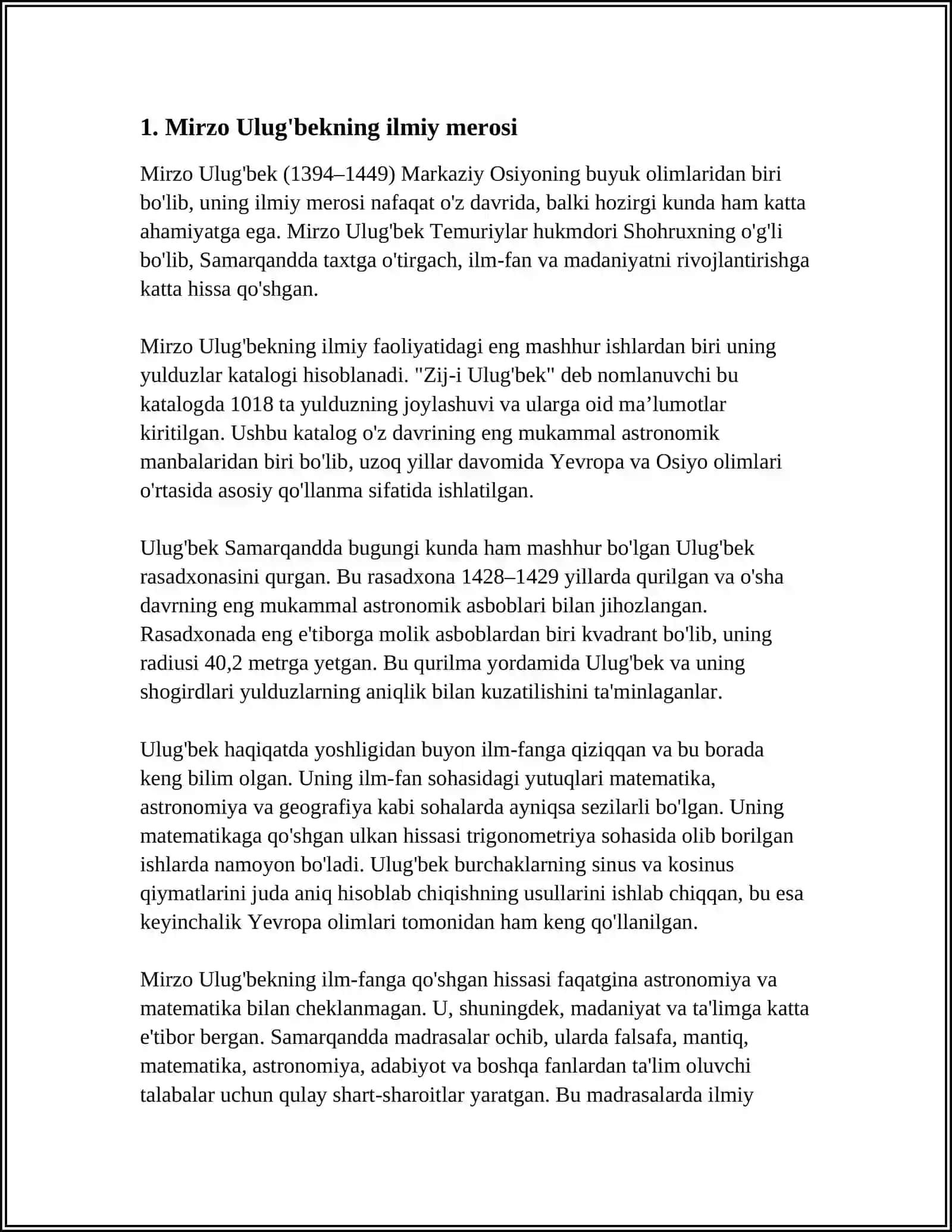 MIRZO ULUG`BEK ILMIY MEROSINING DUNYOGA YOYILISHI VA BUGUNGI KUNDAGI AHAMIYATI 3