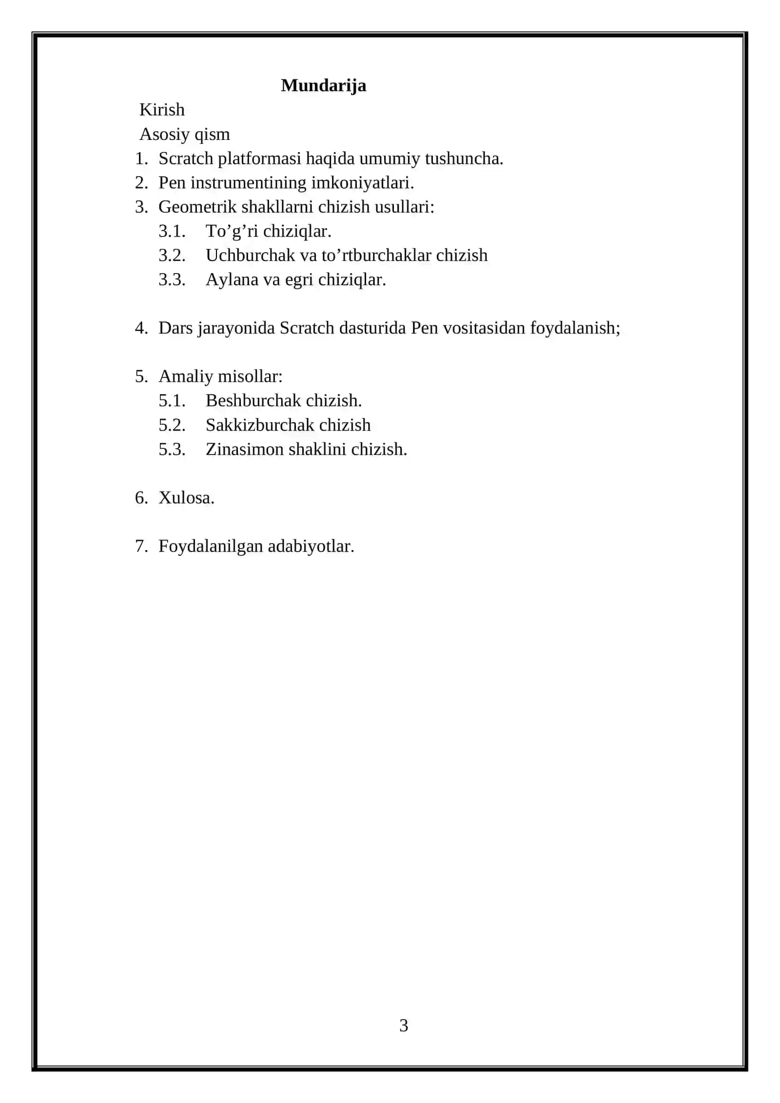 Scratch platformasida Pen instrumentidan foydalanib geometrik shakllarni o’rgatish metodikasi 3