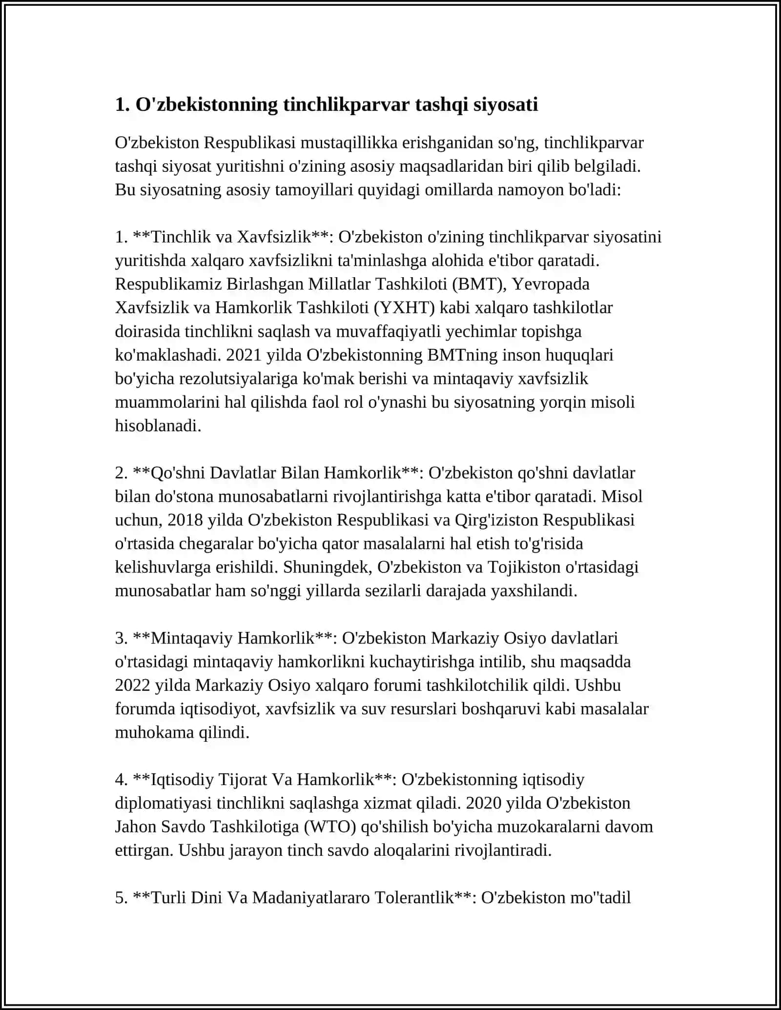 O'ZBEKISTONNING MARKAZIY OSIYODA TINCHLIK VA BARQARORLIKNI TA'MINLASHDAGI O'RNI 3