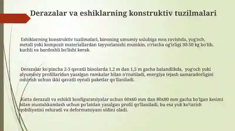 Derazalar va eshiklarning konstruktiv tuzilmalari 3
