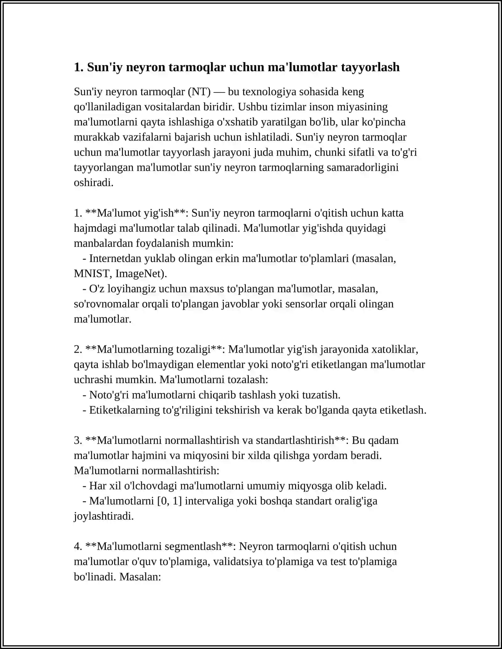 SUN’IY NEYRON TARMOQLAR YORDAMIDA SINFLASHTIRISH MASALALARINI YECHISH 3