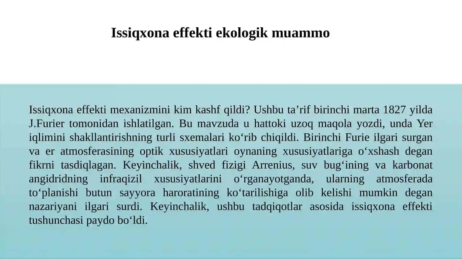 Global muammo - issiqxona effekti: uning kelib chiqish sabablari va oldini olish choralari 3