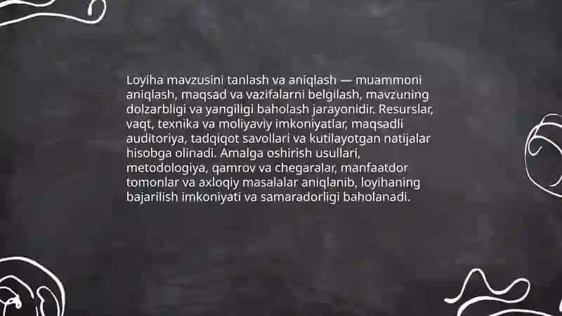 Loyiha. Loyiha tayyorlash va uning taqdimoti 3