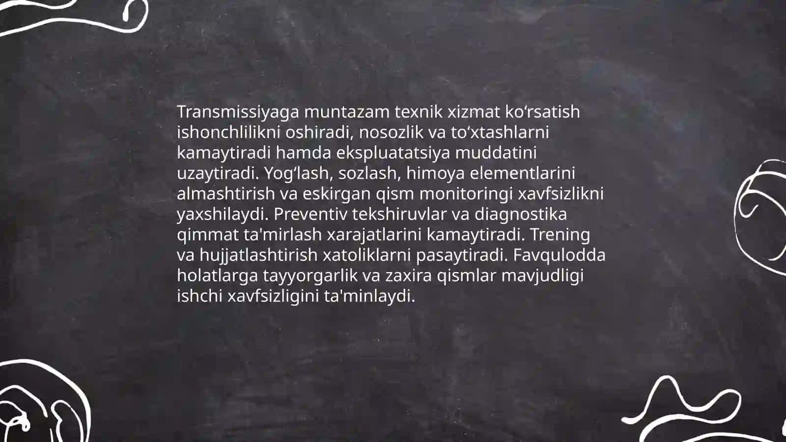 Transmissiyaga texnik xizmat kursatishning ishonchlilik va xavfsizlikdagi ahamiyati 3