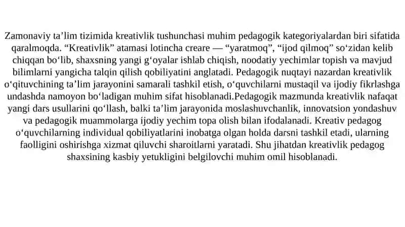 Pedagogik faoliyatga kreativ yondashuv. Pedagogning ijodkorlik sifatlari 3