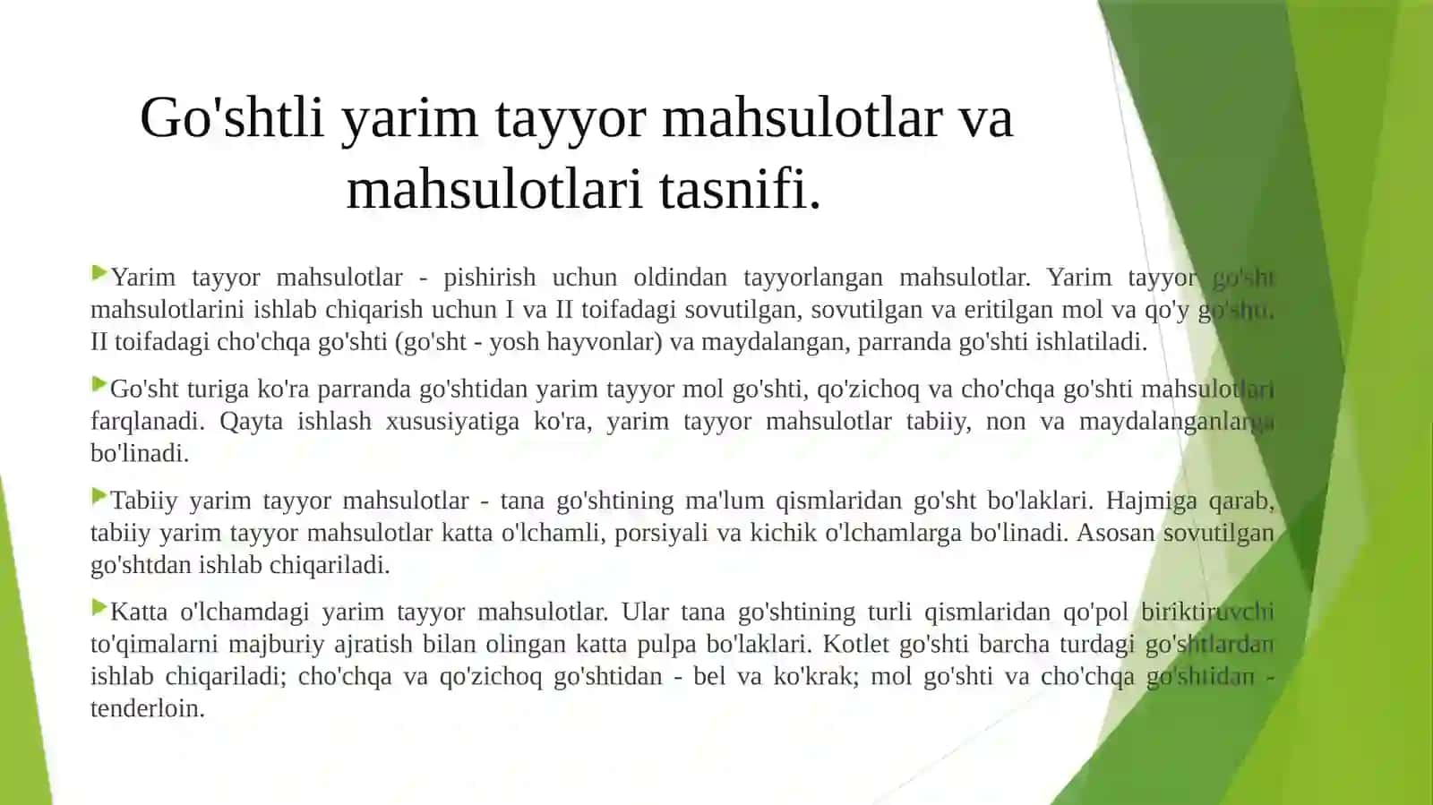 Yarimfabrikatlar tasnifi, xomashyo va qo'shimcha materiyallar 3
