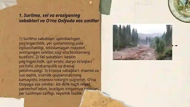 Surilma, sel, eroziya va unng salbiy oqibatlari. O'rta Osiyo ichki suvlari 3