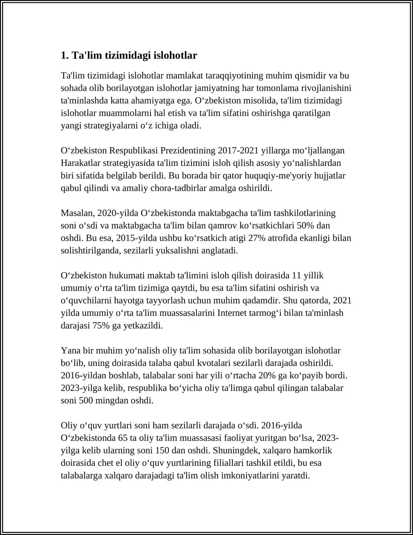 O'ZBEKISTONDA IJTMOIY SOHADA AMALGA OSHIRILAYOTGAN O'ZGARISHLAR MAZMUN VA MOHIYATI 3