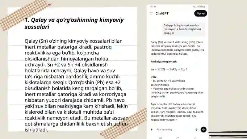 Qalay va qo‘rg‘oshinning kimyoviy xossalari 3
