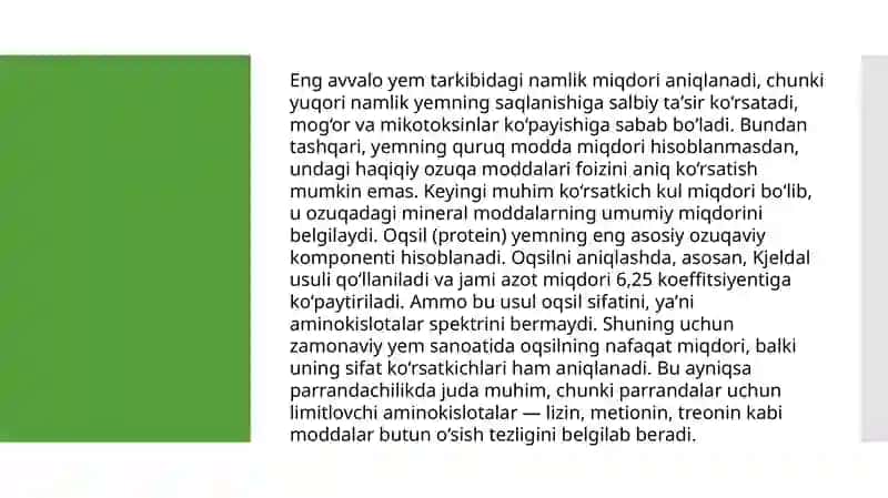Omuxta yemlarning ozuqaviy qiymatini aniqlash, retsept tuzish 3
