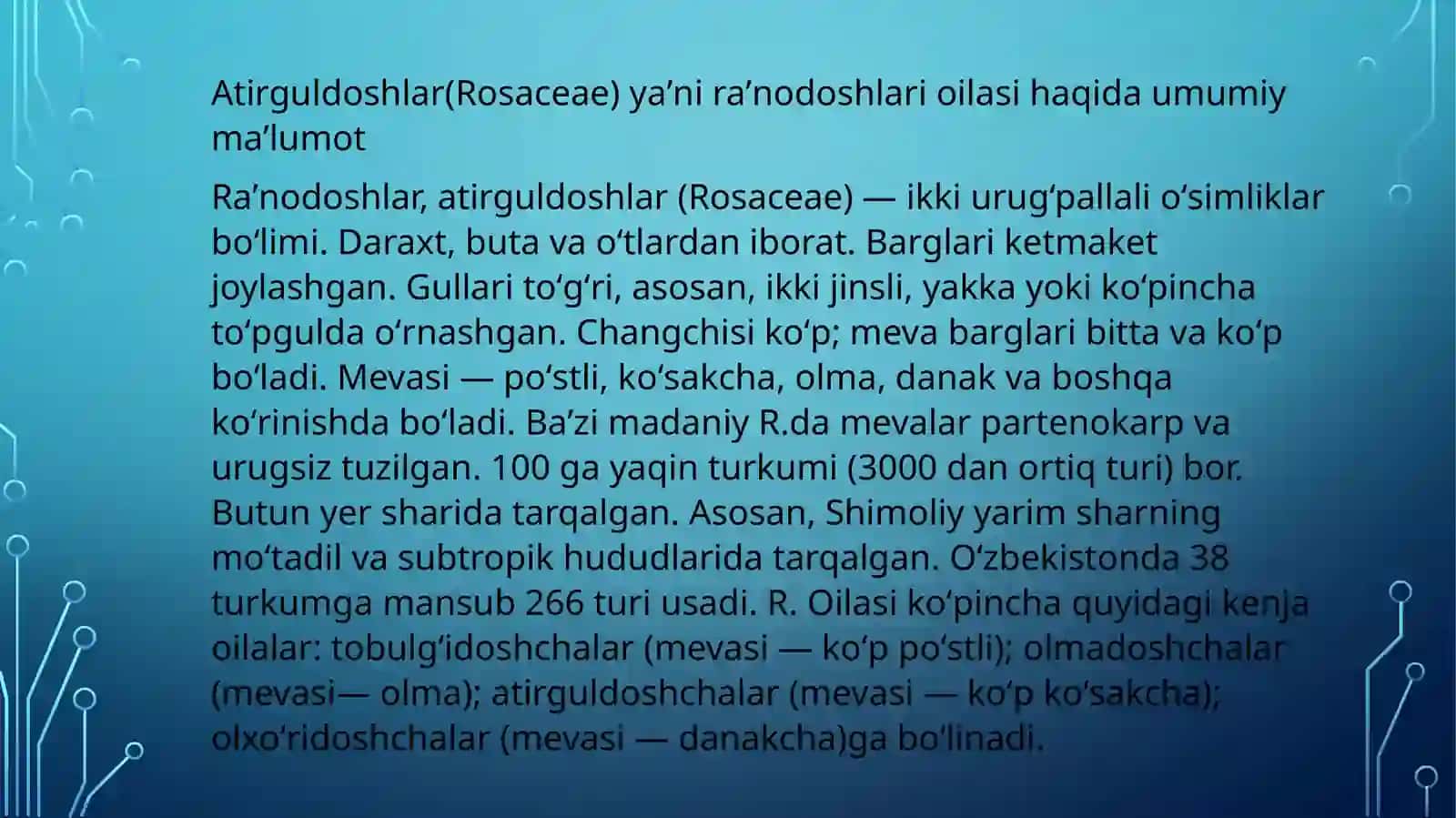 Atirguldoshlar oilasining asosiy vakillari va ularning amaliy ahamiyati 3