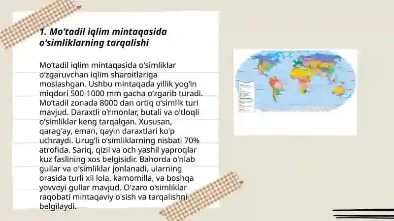 Moʻtadil iqlim mintaqasi tabiat zonalarida tirik organizmlarning tarqalishi va yashash sharoitlari 3