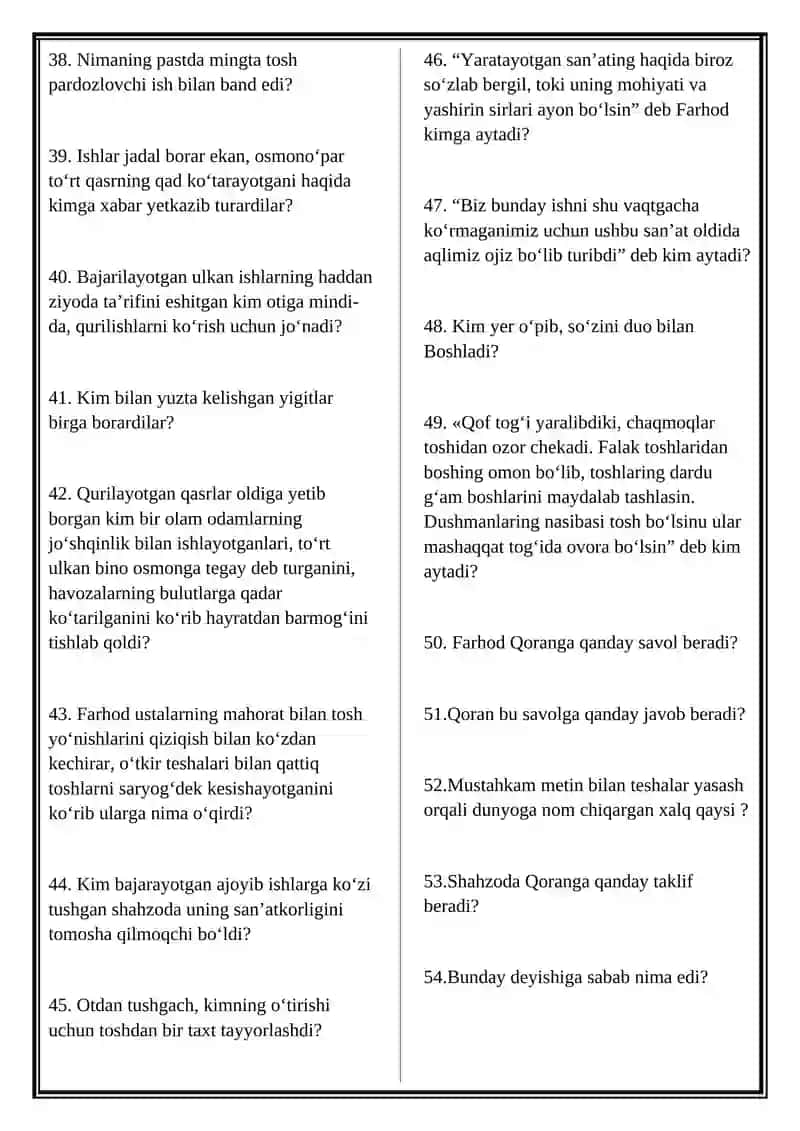Dostoni Yuzasidan Savol-Javoblar 3