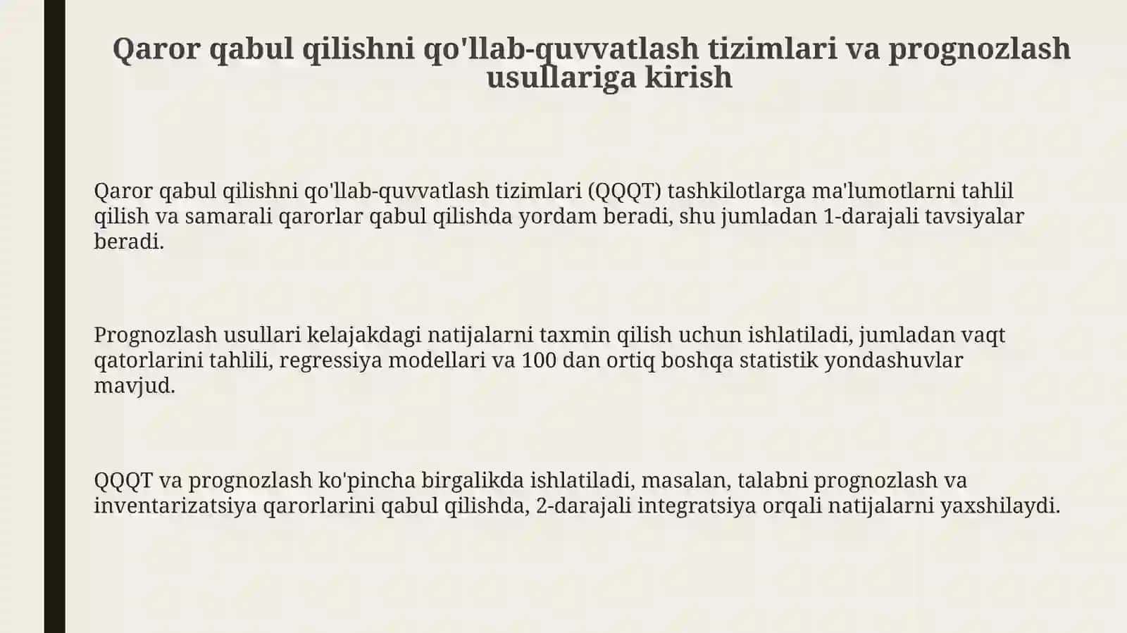Qarorlarni qo'llab-quvvatlash, prognorzlash usullari 3